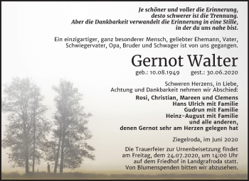 Traueranzeige von Gernot Walter von Wochenspiegel Merseburg/Querfurt