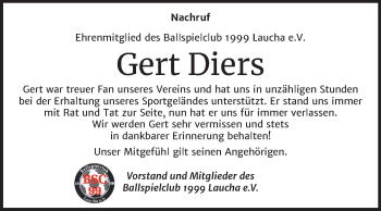 Traueranzeige von Gert Diers von Mitteldeutsche Zeitung Naumburg/Nebra