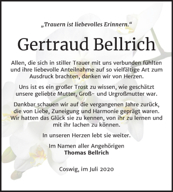 Traueranzeige von Gertraud Bellrich von Super Sonntag Wittenberg