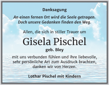 Traueranzeige von Gisela Pischel von Mitteldeutsche Zeitung Mansfelder Land