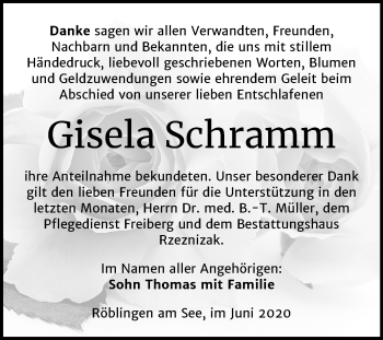 Traueranzeige von Gisela Schramm von Super Sonntag Mansfelder Land