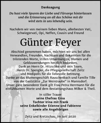 Traueranzeige von Günter Feyer von Mitteldeutsche Zeitung Zeitz