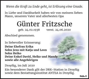 Traueranzeige von Günter Fritzsche von Super Sonntag Zeitz
