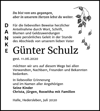 Traueranzeige von Günter Schulz von Super Sonntag Quedlinburg