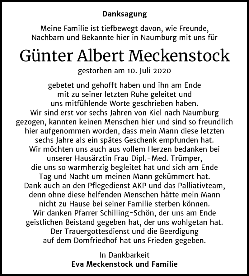  Traueranzeige für Günter Albert Meckenstock vom 25.07.2020 aus Mitteldeutsche Zeitung Naumburg/Nebra