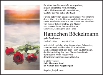 Traueranzeige von Hannchen Böckelmann von Wochenspiegel Bitterfeld