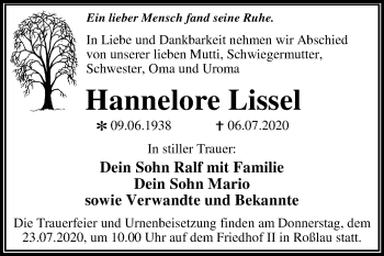 Traueranzeige von Hannelore Lissel von Super Sonntag Dessau-Roßlau