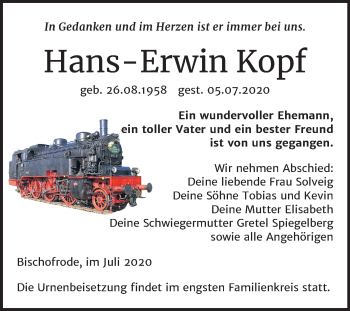 Traueranzeige von Hans-Erwin Kopf von Wochenspiegel Mansfelder Land