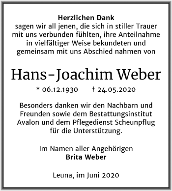 Traueranzeige von Hans-Joachim Weber von Super Sonntag Merseburg/Querfurt