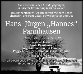 Traueranzeige von Hans-Jürgen Pannhausen von Super Sonntag Aschersleben