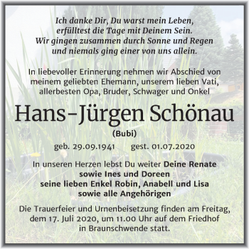 Traueranzeige von Hans-Jürgen  Schönau von Mitteldeutsche Zeitung Mansfelder Land