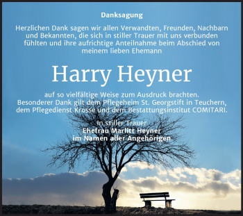 Traueranzeige von Harry Heyner von Mitteldeutsche Zeitung Weißenfels