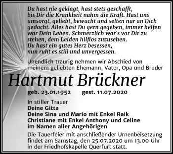 Traueranzeige von Hartmut Brückner von Mitteldeutsche Zeitung Merseburg/Querfurt
