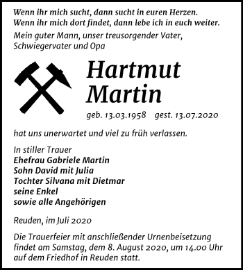 Traueranzeige von Hartmut Martin von Mitteldeutsche Zeitung Zeitz