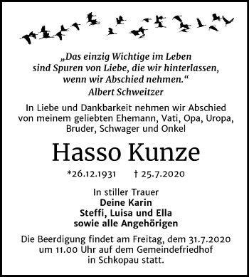 Traueranzeige von Hasso Kunze von Mitteldeutsche Zeitung Merseburg/Querfurt