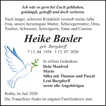Traueranzeige von Heike Basler von Super Sonntag Sangerhausen