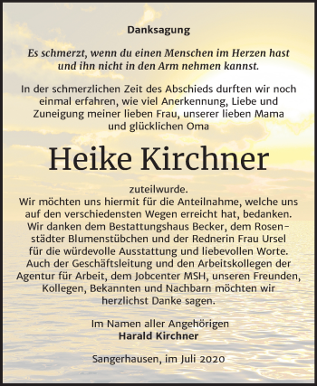 Traueranzeige von Heike Kirchner von Mitteldeutsche Zeitung Sangerhausen