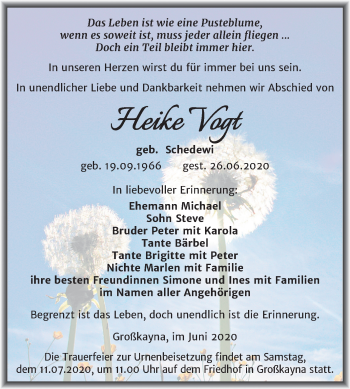 Traueranzeige von Heike Vogt von Super Sonntag Merseburg/Querfurt