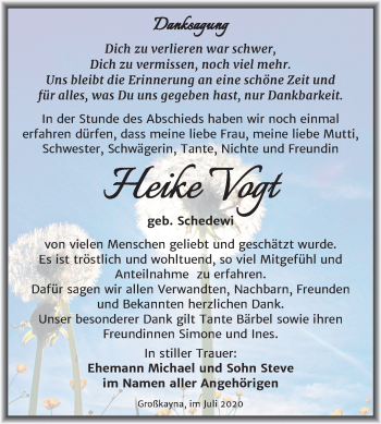 Traueranzeige von Heike Vogt von Mitteldeutsche Zeitung Merseburg/Querfurt