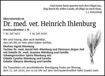 Traueranzeige von Heinrich Ihlenburg von Mitteldeutsche Zeitung Halle/Saalkreis