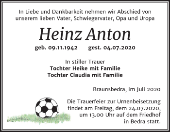 Traueranzeige von Heinz Anton von Super Sonntag Merseburg/Querfurt
