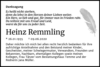 Traueranzeige von Heinz Remmling von Wochenspiegel Bitterfeld