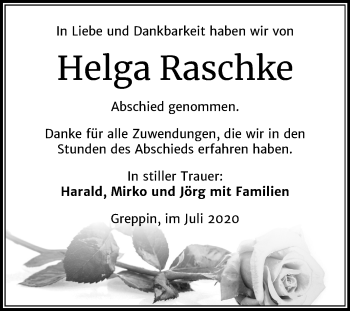 Traueranzeige von Helga Raschke von Wochenspiegel Bitterfeld