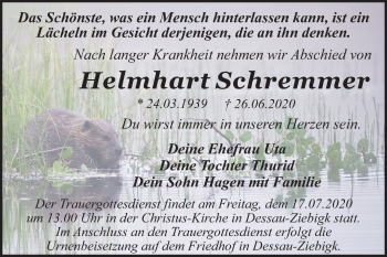 Traueranzeige von Helmhart Schremmer von Super Sonntag Dessau-Roßlau
