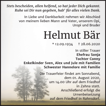 Traueranzeige von Helmut Bär von Mitteldeutsche Zeitung Wittenberg