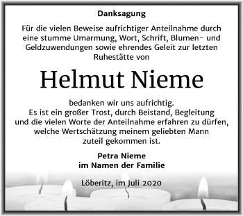 Traueranzeige von Helmut Nieme von Wochenspiegel Bitterfeld