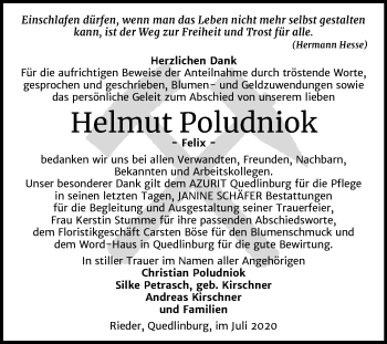 Traueranzeige von Helmut Poludniok von Mitteldeutsche Zeitung Quedlinburg