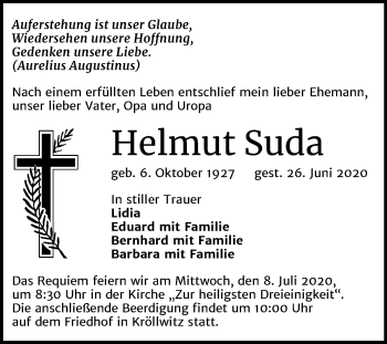 Traueranzeige von Helmut Suda von Mitteldeutsche Zeitung Halle/Saalkreis