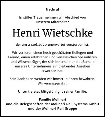 Traueranzeige von Henri Wietschke von Super Sonntag Dessau-Roßlau