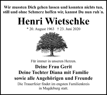Traueranzeige von Henri Wietschke von Super Sonntag Dessau-Roßlau