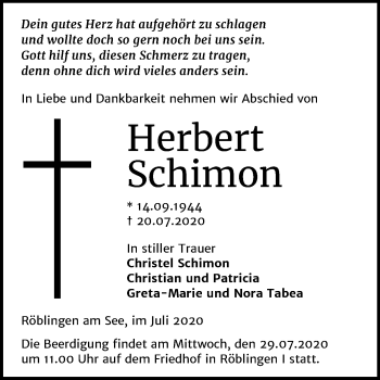 Traueranzeige von Herbert Schimon von Mitteldeutsche Zeitung Mansfelder Land
