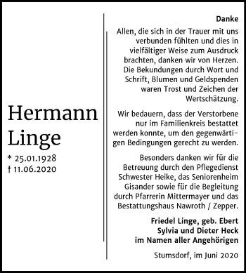 Traueranzeige von Hermann Linge von Mitteldeutsche Zeitung Bitterfeld