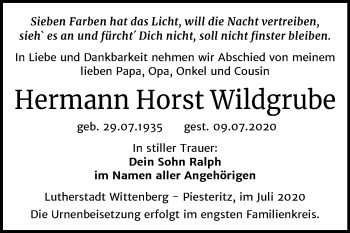 Traueranzeige von Hermann Horst Wildgrube von Mitteldeutsche Zeitung Wittenberg