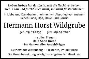 Traueranzeige von Hermann Horst Wildgrube von Super Sonntag Wittenberg