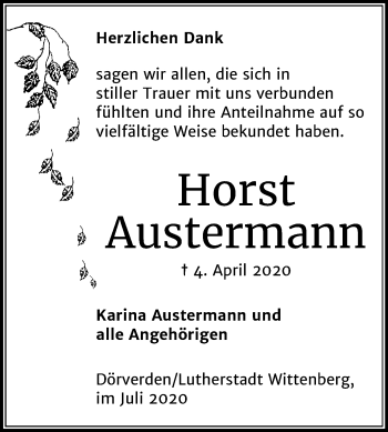 Traueranzeige von Horst Austermann von Super Sonntag Wittenberg