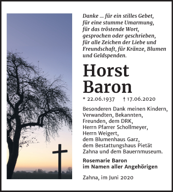 Traueranzeige von Horst Baron von Super Sonntag Wittenberg