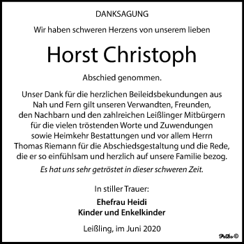 Traueranzeige von Horst Christoph von Wochenspiegel Weißenfels