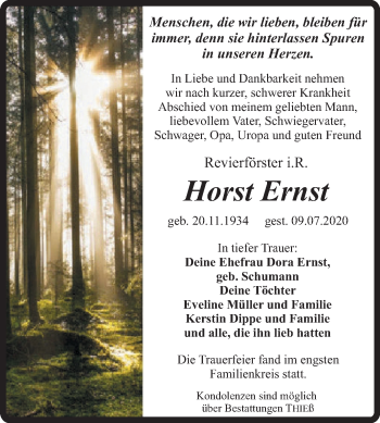 Traueranzeige von Horst Ernst von Super Sonntag Quedlinburg