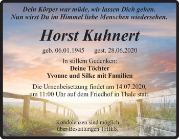 Traueranzeige von Horst Kuhnert von Super Sonntag Quedlinburg