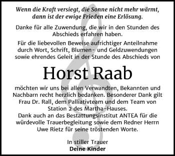 Traueranzeige von Horst Raab von Super Sonntag Dessau-Roßlau