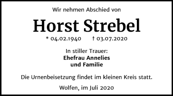 Traueranzeige von Horst Strebel von Mitteldeutsche Zeitung Bitterfeld