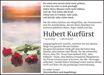 Traueranzeige von Hubert Kurfürst von Super Sonntag Wittenberg