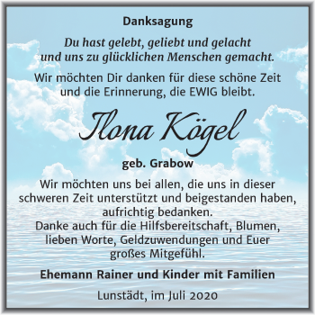 Traueranzeige von Ilona Kögel von Mitteldeutsche Zeitung Merseburg/Querfurt