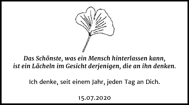  Traueranzeige für In Gedenken  vom 15.07.2020 aus Mitteldeutsche Zeitung Halle/Saalkreis