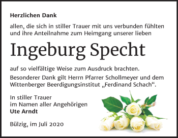 Traueranzeige von Ingeburg Specht von Super Sonntag Wittenberg