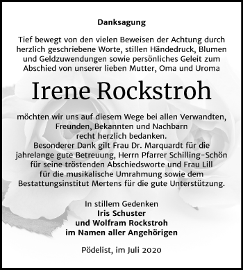 Traueranzeige von Irene Rockstroh von Wochenspiegel Naumburg/Nebra